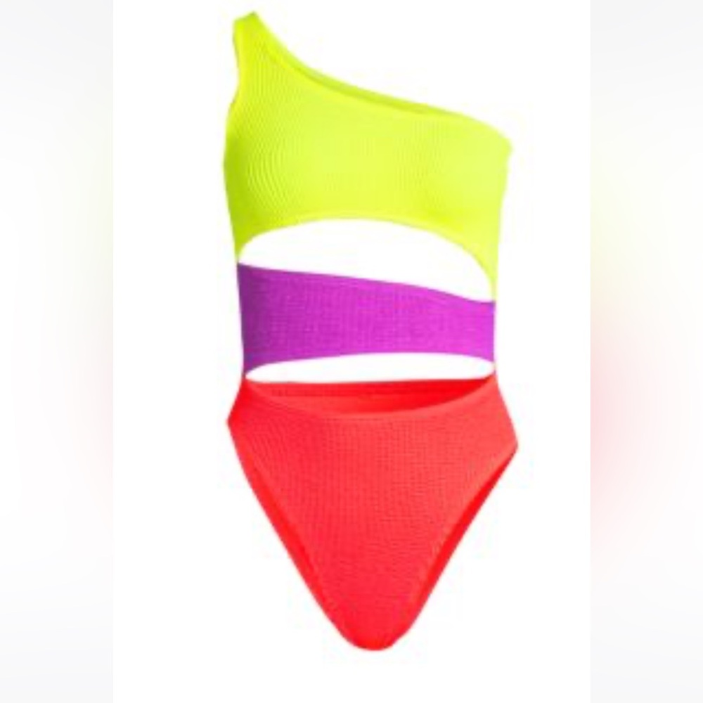 Bond-Eye Neon Tri Colored One Piece Swimsuit